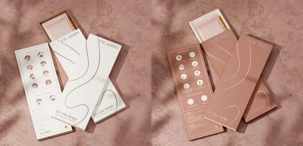 Two high-quality packaging design concepts for Vicarry UV gel strips by Dive.